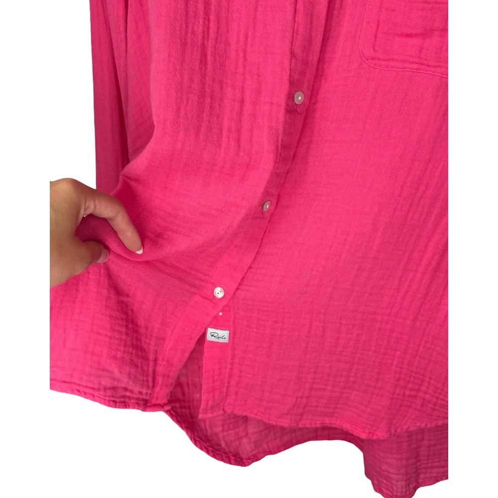 Rails Ellis Fuchsia Pink Organic Cotton Double Gauze Button Down Shirt Large - Picture 7 of 8